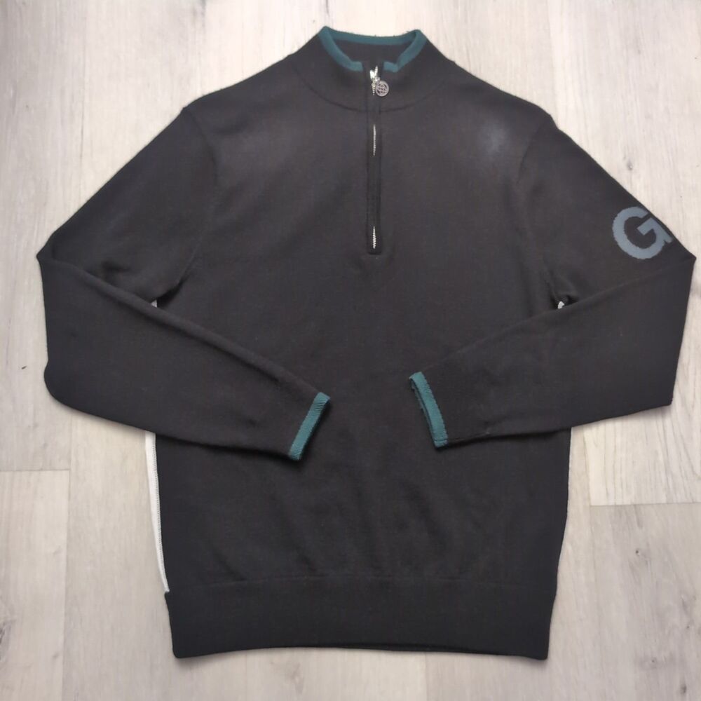 G/Fore Golf Luxury Apparel Wool Sweater Mens Small Black Quartr Zip Gefore GFore